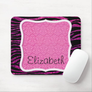 Mousepad Seu nome - impressão animal, zebra, brilho - rosa