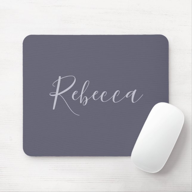 Mousepad Seu nome | Script de Lavanda Elegante em Roxo Preg (Com mouse)
