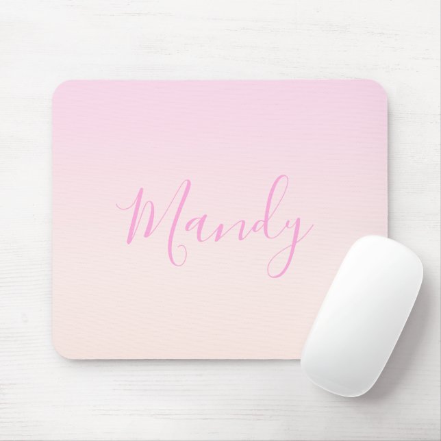 Mousepad Seu texto | Elegante, Script e Ombre Cor-de-rosa-E (Com mouse)