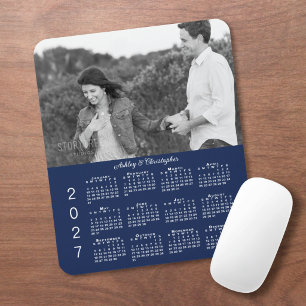 Mousepad Seus Nomes de Foto Calendário Azul Marinho 2027