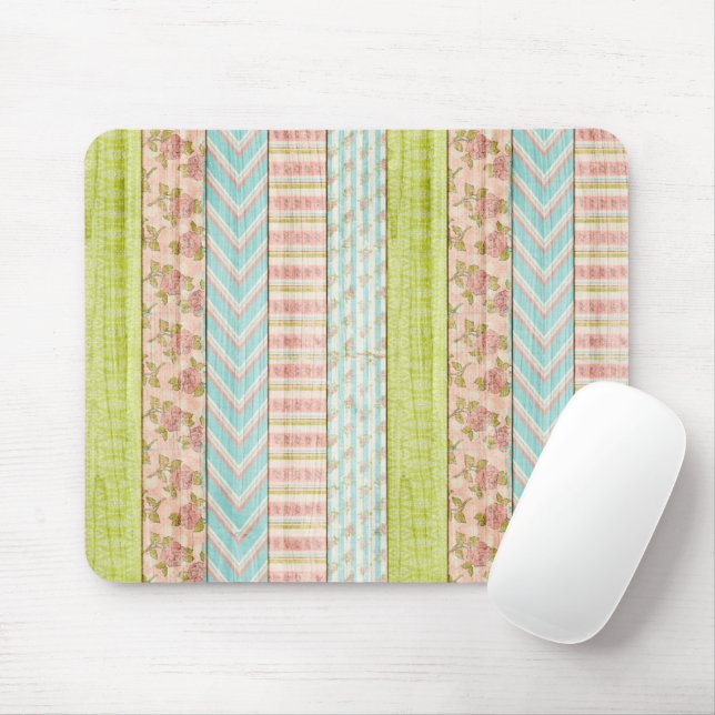 Mousepad Shabby Rosa Pastel Patterno sobre Algodão de Madei (Com mouse)