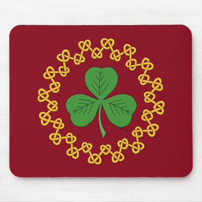 Mousepad Shamrock and Knotwork on Red (Frente)