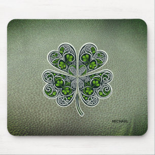Mousepad Shamrock Colover Dia de São Patrício Verde Couro