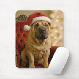 Mousepad Shar-Pei de Natal Usando Chapéu de Papai Noel