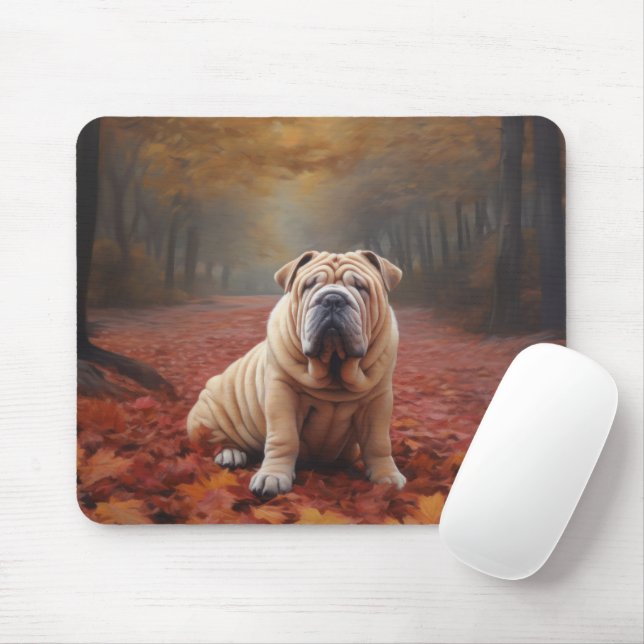 Mousepad Shar Pei no outono deixa cair inspiração (Com mouse)