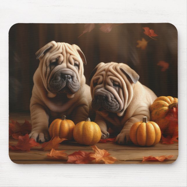 Mousepad Shar Pei Puppy Autumn Delight Pumpkin (Frente)