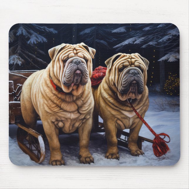 Mousepad Shar Pei Snowy Sleigh Decência de Natal (Frente)