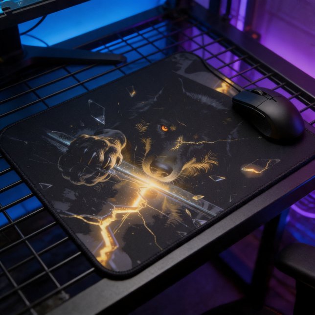 Mousepad Shattered Lightning Wolf Mystical Dark Fantasy  (Criador carregado)