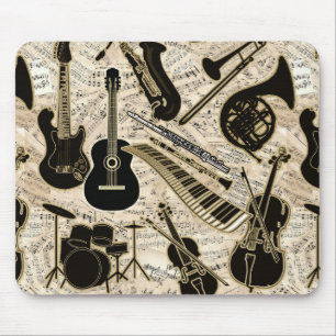 Mousepad Sheet Music and Instruments Black/Dourado ID481