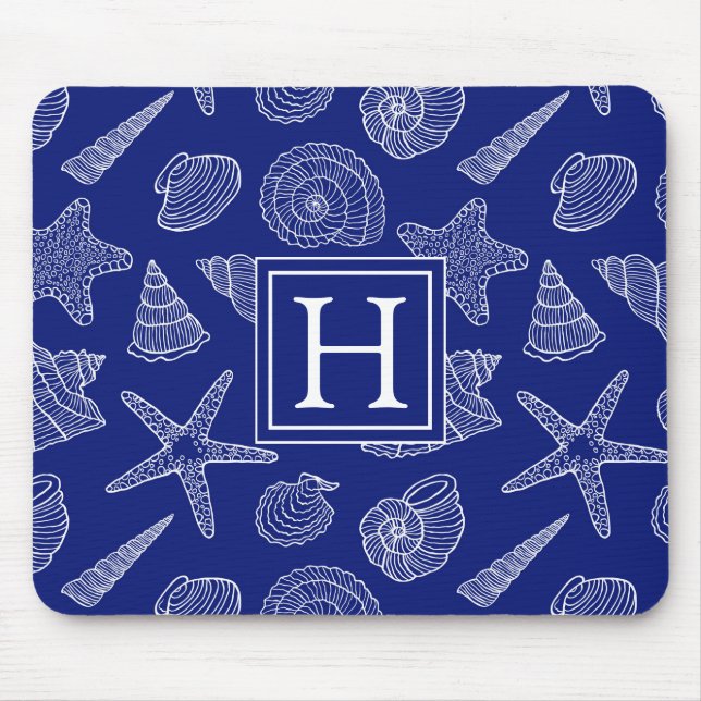 Mousepad Shell azul brilhante modela | adiciona sua inicial (Frente)