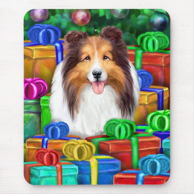Mousepad Sheltie Christmas Open Gifs Sable (Frente)