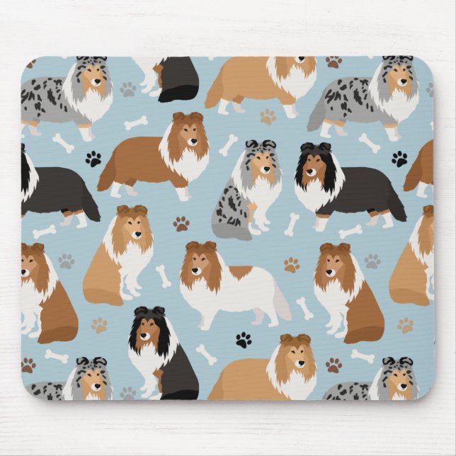 Mousepad Sheltie Dog Bones and Paws (Frente)