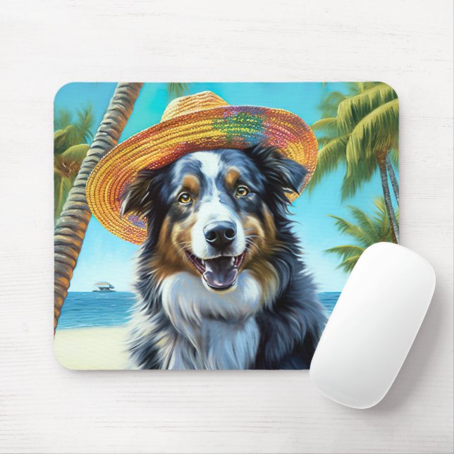 Mousepad Shepherd australiano On Beach Dom verão (Com mouse)