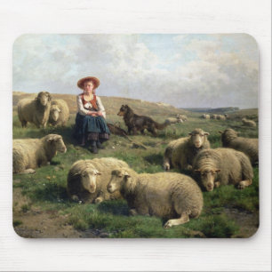 Mousepad Shepherdess com carneiros em uma paisagem