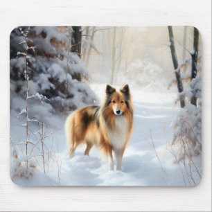 Mousepad Shetland Sheepdog Deixe-o nevar no Natal