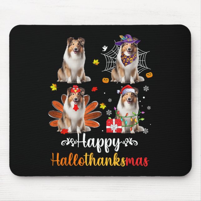 Mousepad Shetland Sheepdog Halloween Hallot Feliz (Frente)