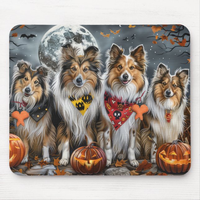 Mousepad Shetland Sheepdog Halloween Spooky (Frente)