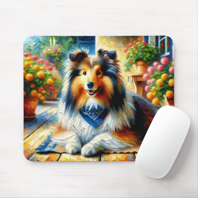 Mousepad Shetland Sheepdog na cena do Jardim de Algodão (Com mouse)