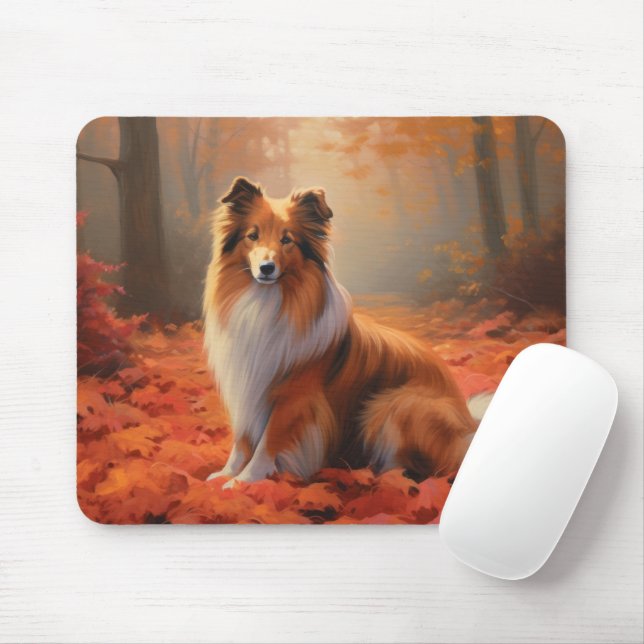 Mousepad Shetland Sheepdog no outono deixa cair inspiração (Com mouse)