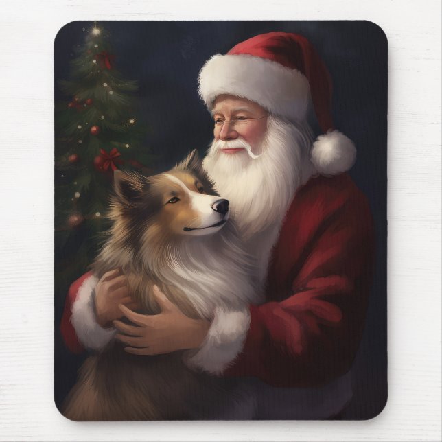 Mousepad Shetland Sheepdog Papai Noel Natal Festivo (Frente)