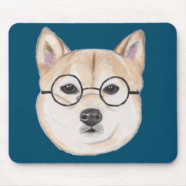 Mousepad Shiba Inu com círculo desproporcionado vidros (Frente)