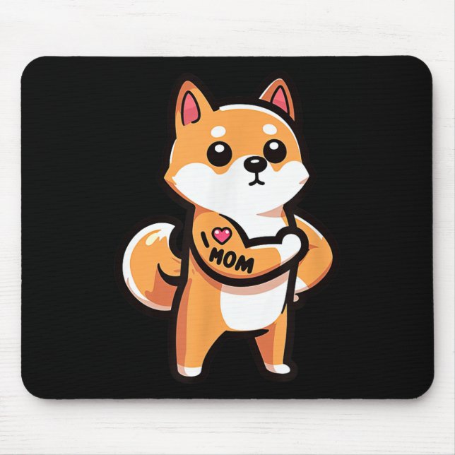 Mousepad Shiba Inu Eu Amo A Mãe Tatuagem Engraçada (Frente)