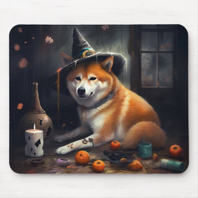 Mousepad Shiba Inu Pumpkins Halloween Assustado (Frente)