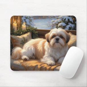 Mousepad Shih Tzu com Férias das Luzes de Natal