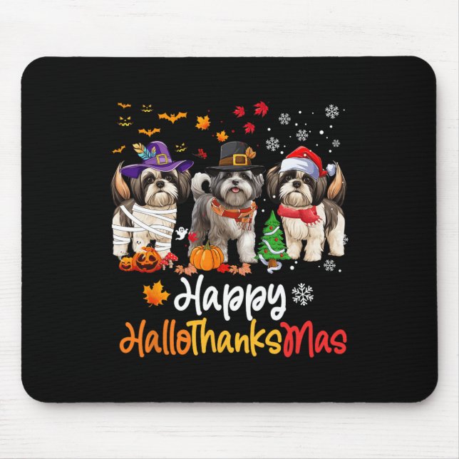 Mousepad Shih Tzu Dog Halloween Natal Feliz Halloobrigada (Frente)