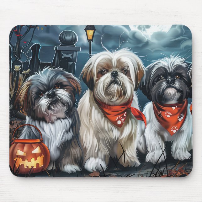 Mousepad Shih Tzu Halloween Assustador (Frente)