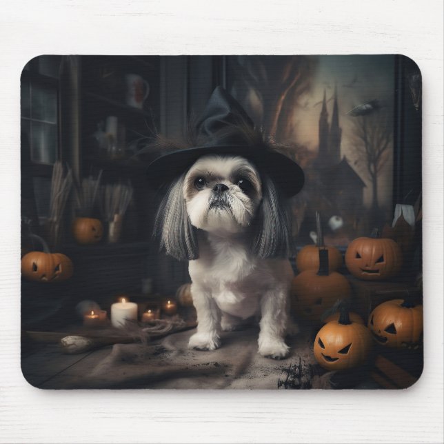 Mousepad Shih Tzu Pumpkins Halloween Scary (Frente)