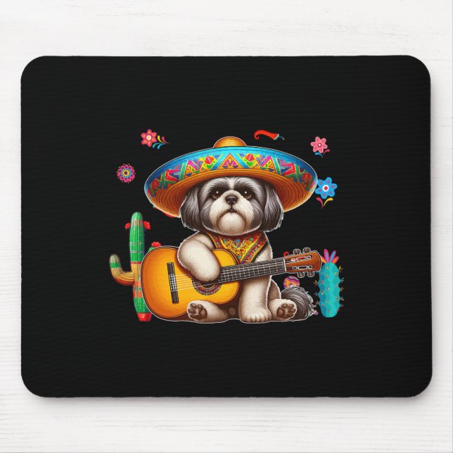 Mousepad Shih Tzu Sombrero Mexicano Violão Cinco De Mayo (Frente)