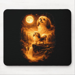 Mousepad Shih Tzu Uivando para a Lua Vintage 90s Cachorro E