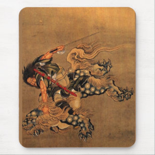 Mousepad Shoki que monta um leão de Shishi