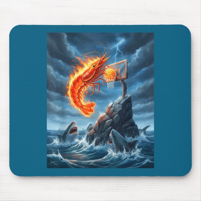 Mousepad Shrimp Dunking On Shark Funny Fishing Meme Basketb (Frente)
