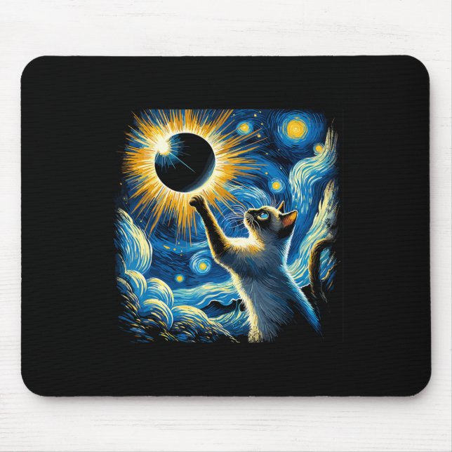 Mousepad Siamese Cat 2024 Van Gogh Starry Night Siamese Cat (Frente)