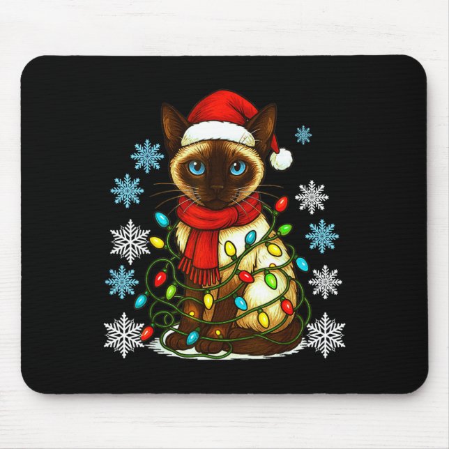 Mousepad Siamese Cat Cute Cat Lover Cat Xmas Holiday Santa  (Frente)