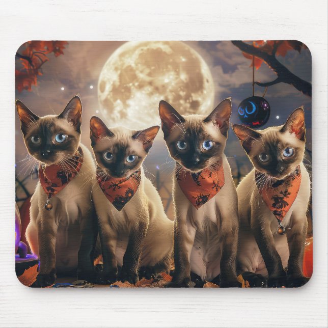 Mousepad Siamese Cat Halloween Spooky (Frente)
