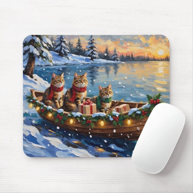 Mousepad Siberian Cat Christmas Boat Holiday (Com mouse)