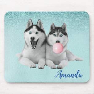 Mousepad Siberian Husky Dog Blue Bubble Gum