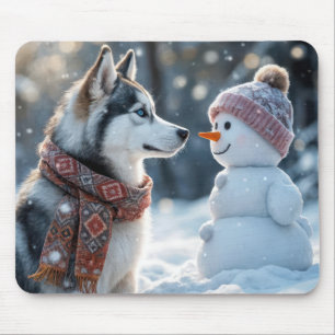 Mousepad Siberian Husky Olhando para um Neve