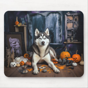 Mousepad Siberian Husky Pumpkins Halloween Scary