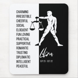 Mousepad Signo Zodíaco Libra, Preto e Branco