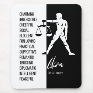 Mousepad Signo Zodíaco Libra, Preto e Branco