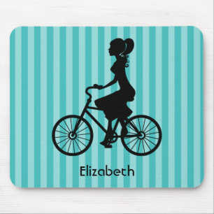 Mousepad Silhouette de Ciclista de Raparigas Retro