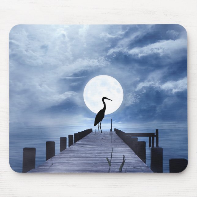 Mousepad Silhouette Heron no Pier Full Moon Beach (Frente)