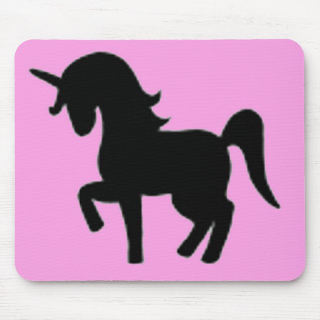 Mousepad Silhueta cor-de-rosa preta do unicórnio (Frente)