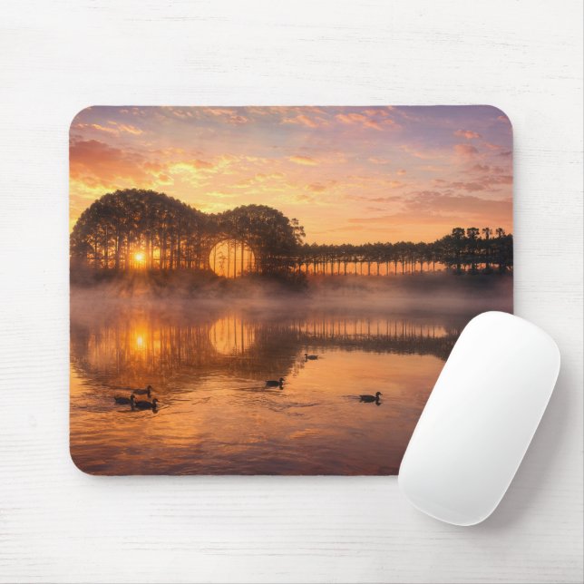 Mousepad Silhueta da Árvore de Guitarra com Patos na Água d (Com mouse)