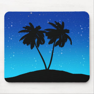 Mousepad Silhueta da palmeira em nivelar o azul com