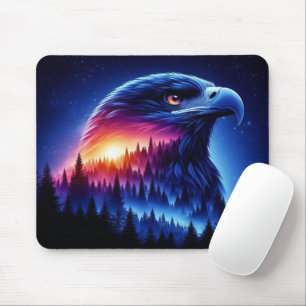 Mousepad Silhueta de Águia com Pôr do Sol na Floresta